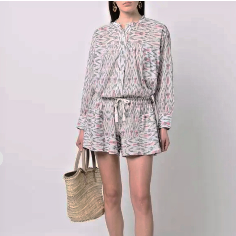 ISABEL MARANT Étoile Lehana Long Sleeve Ikat Romper - Picture 1 of 11